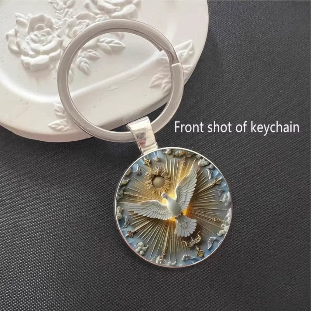 Golden Peace Dove Glass Pendant Keychain – Symbol of Freedom and Harmony | Zen Ara Grove