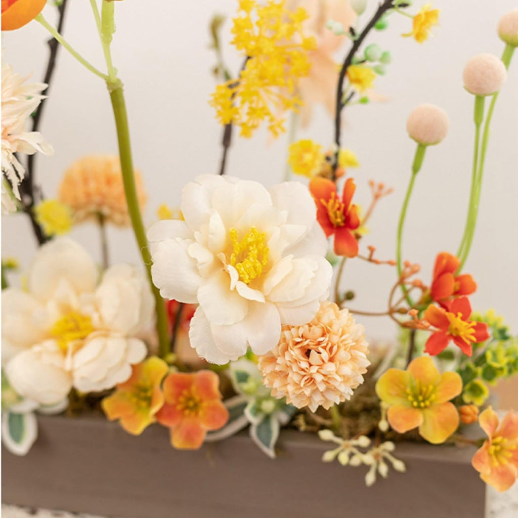 Handmade Silk Blossom Décor with Wooden Planter – Serenity in Bloom | Zen Ara Grove