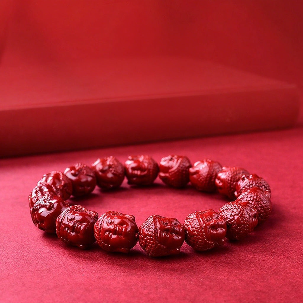 Cinnabar Buddha Head Prayer Bead Bracelet