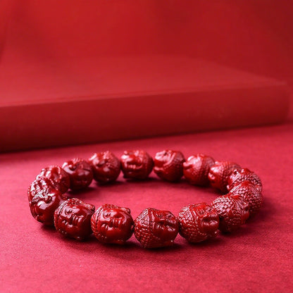 Cinnabar Buddha Head Prayer Bead Bracelet