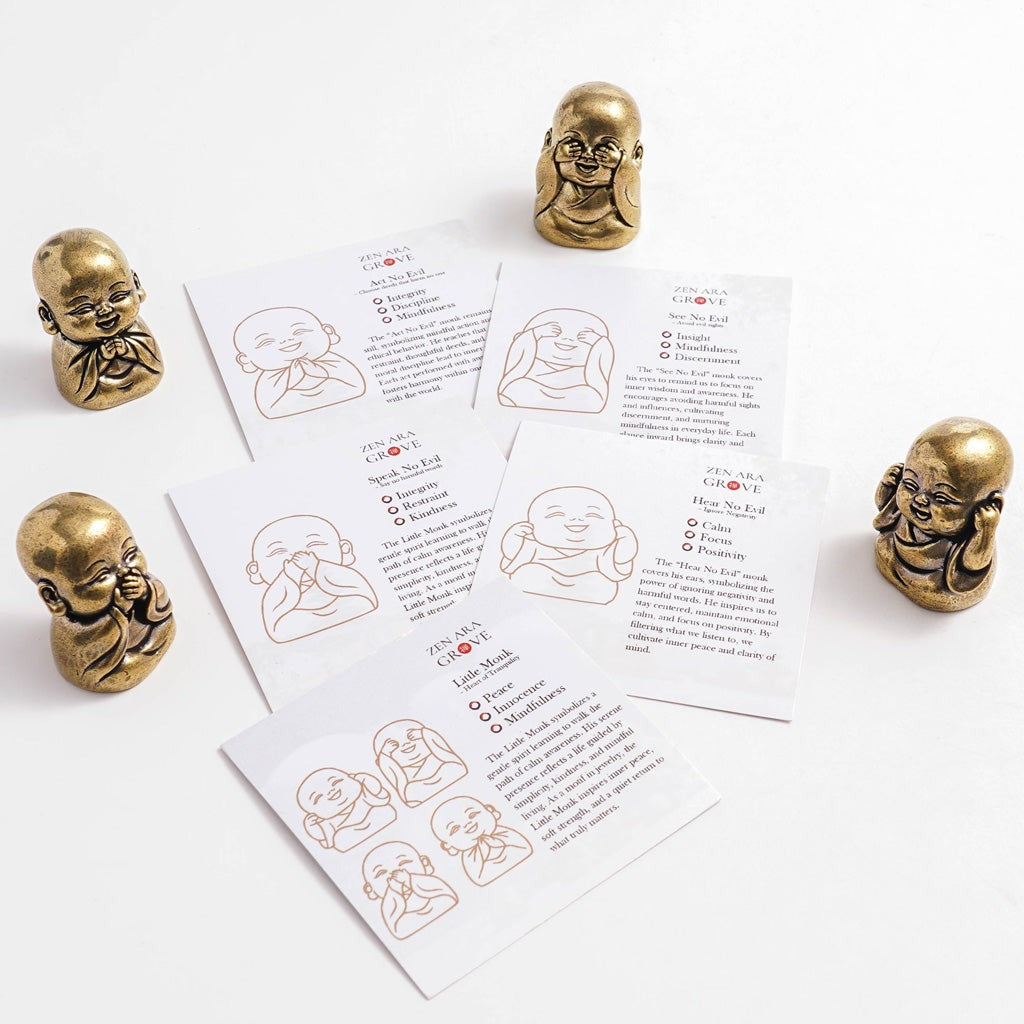 Solid Brass "The Meaning Behind the Pose of the Monks" — Meaning Card Set | Zen Ara Grove