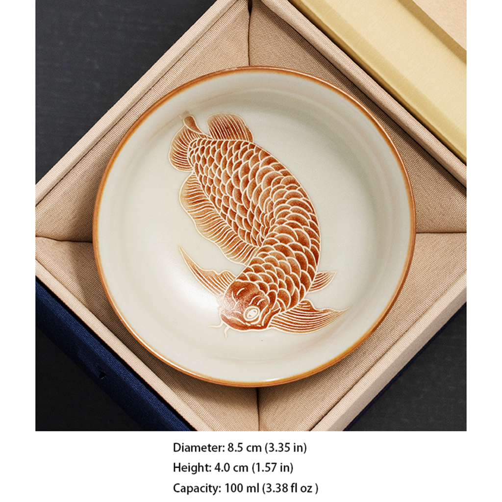 Oriental Ru Kiln Pu-er Cup – Handcrafted Porcelain with Silver Scale Glaze and Dragon Pattern | Zen Ara Grove