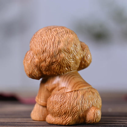 Hand-Carved Aromatic Cypress Teddy Dog Figurine – Artisan Wooden Desk Accent with Natural Scent | Zen Ara Grove