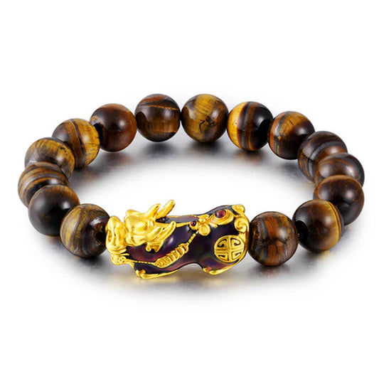 Natural Tiger’s Eye Bead Bracelet with Color-Changing Pixiu — Symbol of Protection | Zen Ara Grove
