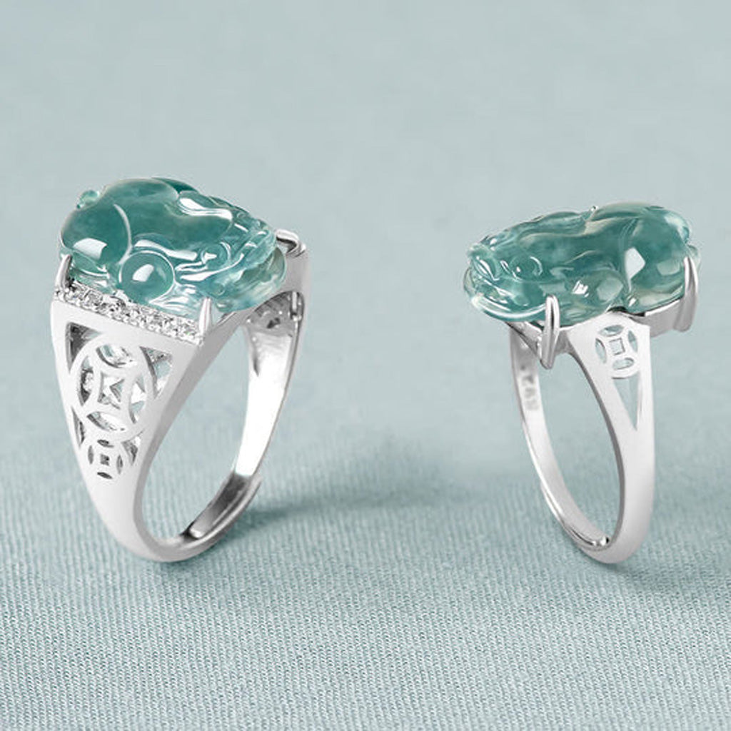 S925 Sterling Silver Adjustable Jade Pixiu Ring – Wealth & Protection | Zen Ara Grove