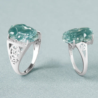 S925 Sterling Silver Adjustable Jade Pixiu Ring – Wealth & Protection | Zen Ara Grove