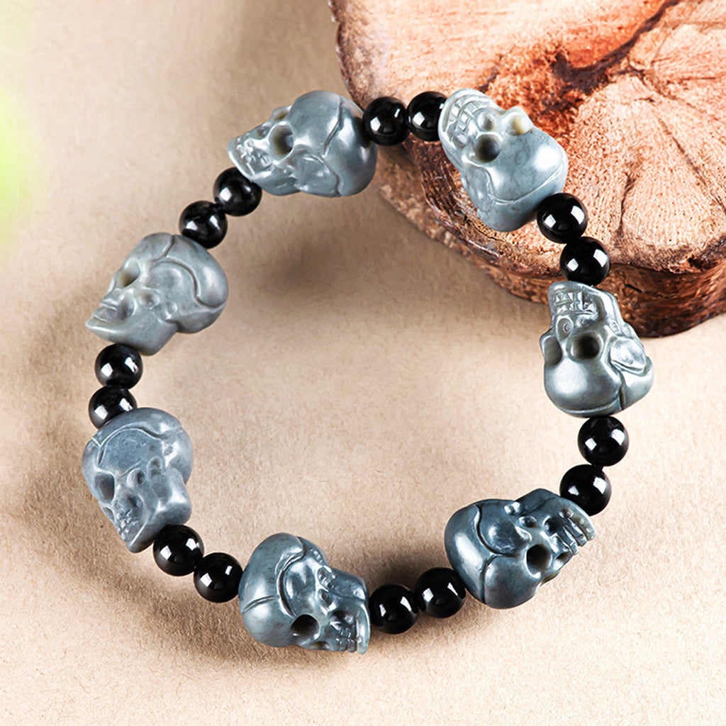 Natural Jade Skull Bead Bracelet – Symbol of Balance and Rebirth | Zen Ara Grove