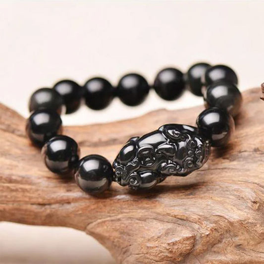 Obsidian Pixiu Bead Bracelet – Symbol of Wealth & Protection | Zen Ara Grove
