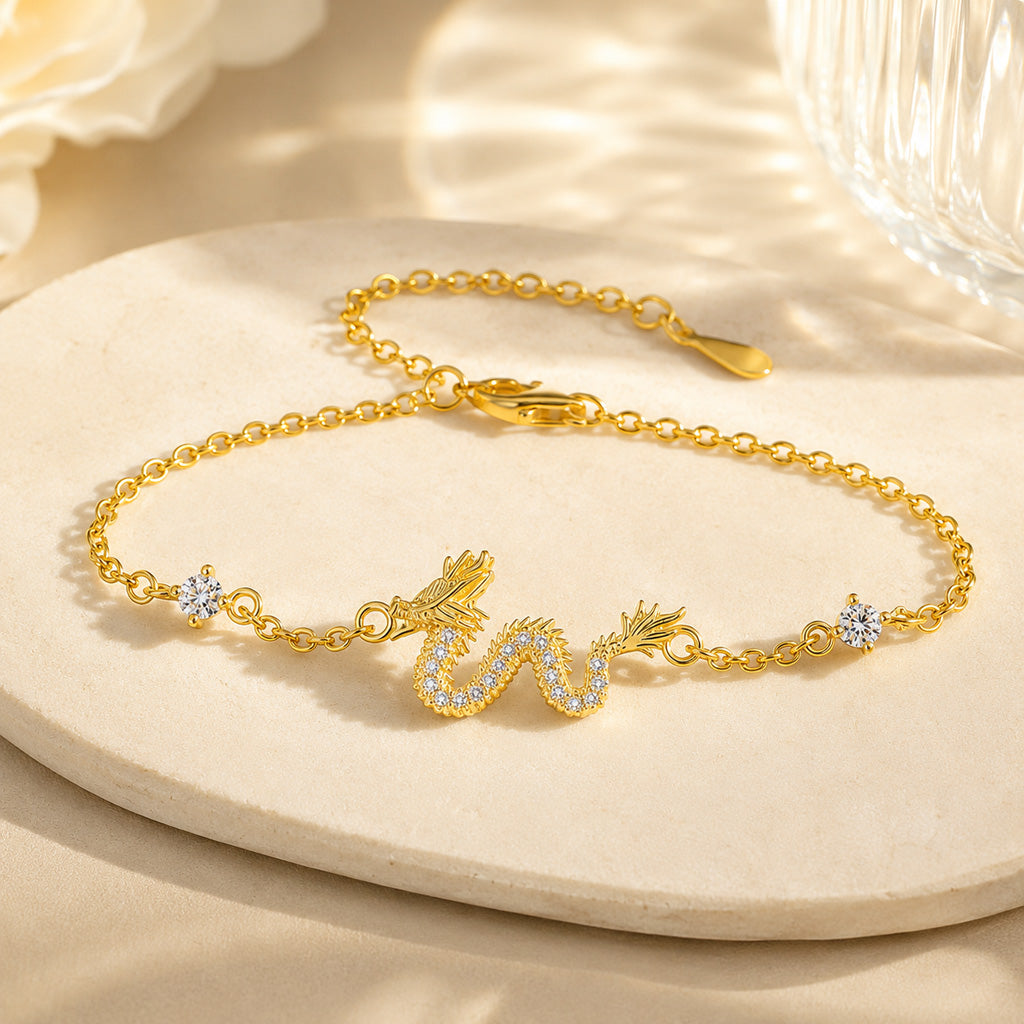 S925 Sterling Silver Dragon Bracelet with Clear Stone Accents