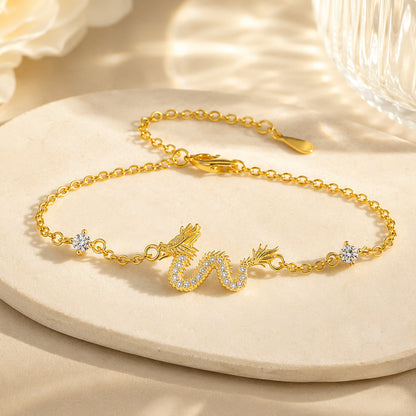 S925 Sterling Silver Dragon Bracelet with Clear Stone Accents