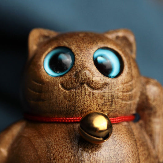 Mini Lucky Cat Kitten Phoebe Zhennan Wood Blessing Decoration | Zen Ara Grove