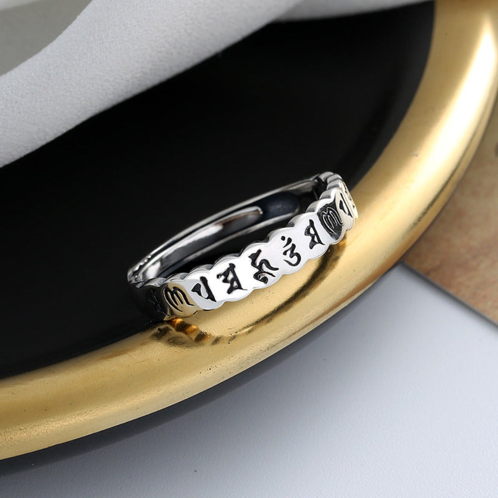 Om Mani Padme Hum Silver Ring｜Wisdom Worn, Compassion Within | Zen Ara Grove