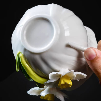 Handcrafted Ceramic Cup with Gourd Blossom – Living Art on Your Teacup | Zen Ara Grove