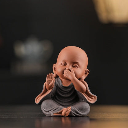 Handcrafted Ceramic "Four-Nos" Monk Statues – Symbol of Inner Calm & Thoughtful Living | Zen Ara Grove