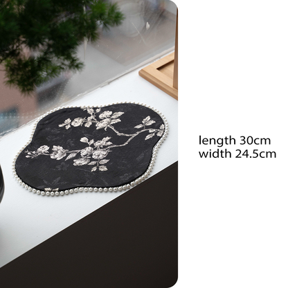 Zen Tea Mat - Embroidered Jade & Flow