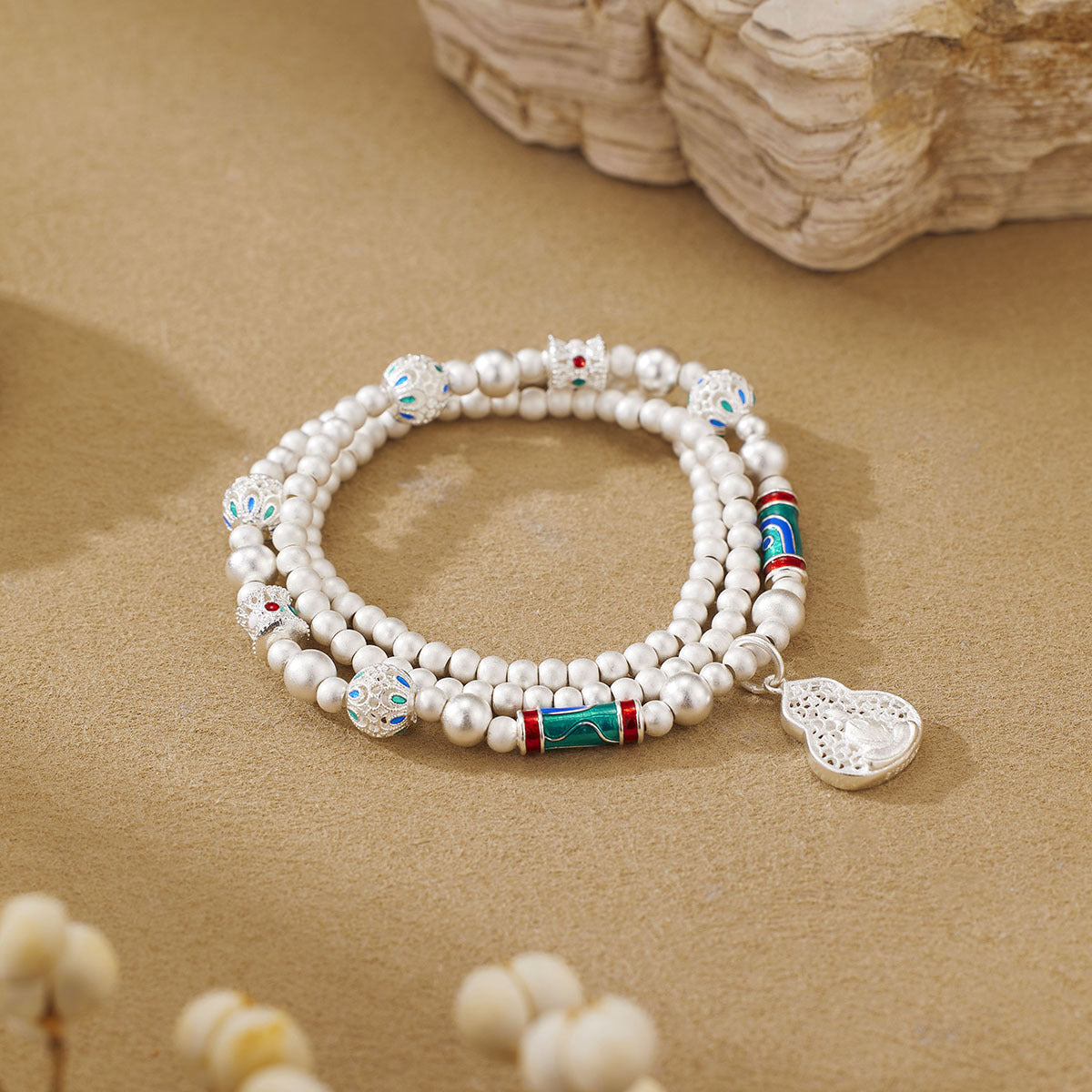 TODAY ONLY! Enamel Gourd & Lotus Bracelet – Purity in Every Bead | Zen Ara Grove