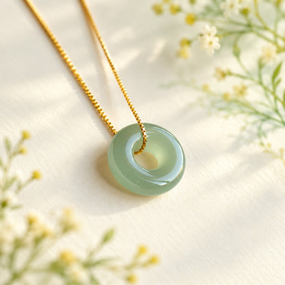 Double Jade Peace Buckle Necklace with Gold-Tone or Silver-Tone Chain