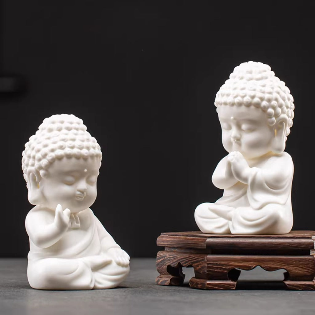 Handcrafted High-Fired White Ceramic Tathagata Figurine – Elegant Zen Serenity | Zen Ara Grove