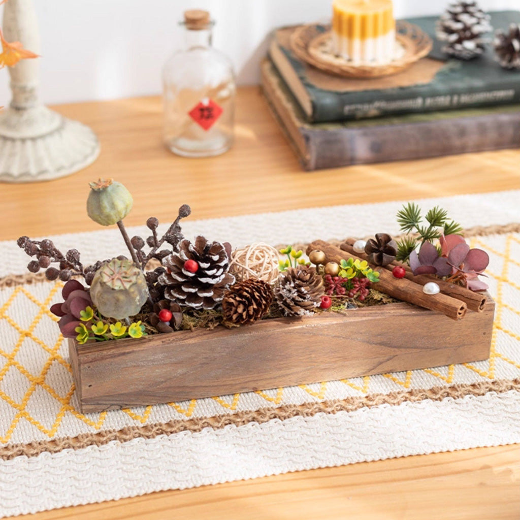 Handmade Silk Blossom Décor with Wooden Planter – Serenity in Bloom | Zen Ara Grove