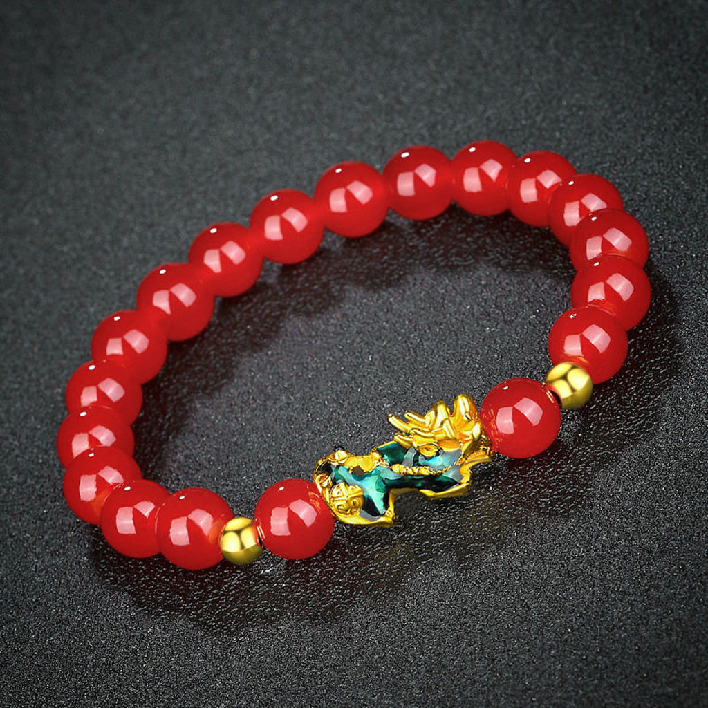 Thermo‑Color Changing Pixiu Obsidian Mantra Bracelet – Symbol of Protection and Fortune | Zen Ara Grove