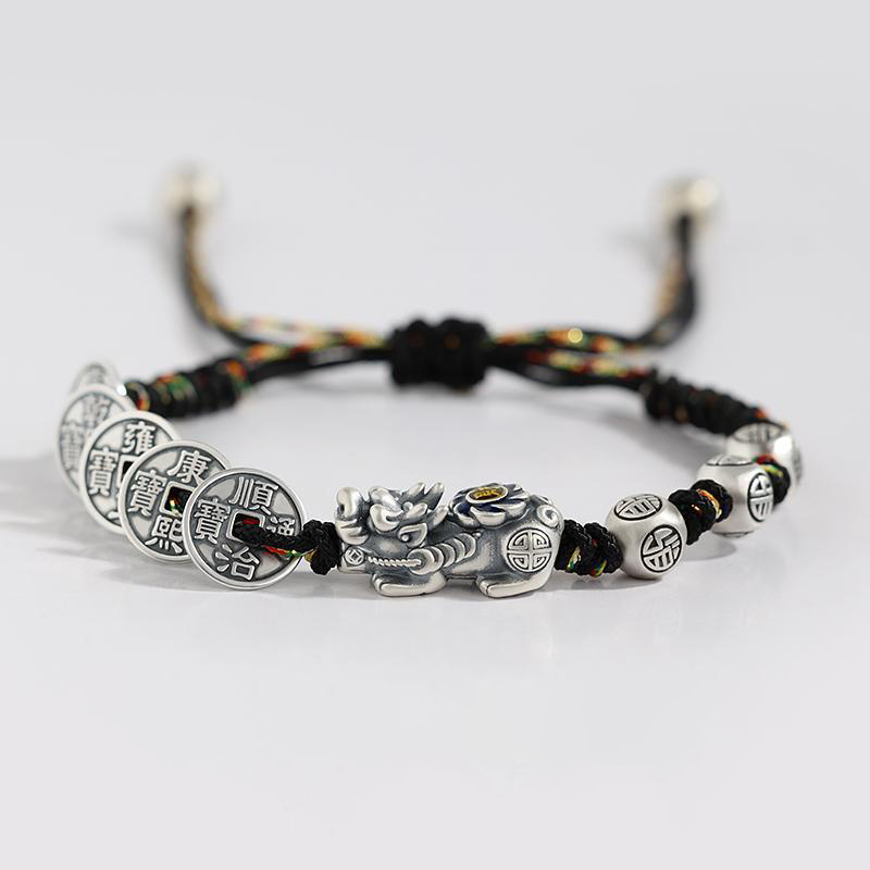 Fortune Pixiu with Five Emperor Coins Braided Bracelet | Zen Ara Grove