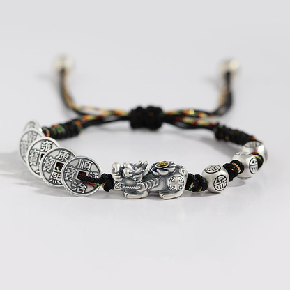 Fortune Pixiu with Five Emperor Coins Braided Bracelet | Zen Ara Grove