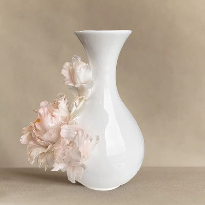 Handcrafted Heritage Ceramic Peony Vase – Blossoms Growing from the Surface | Zen Ara Grove