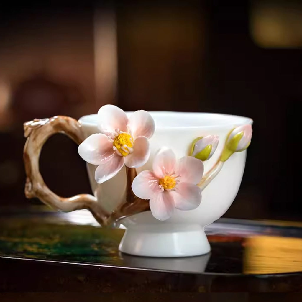 Handcrafted Heritage Porcelain Cup – Roses Blooming from the Surface | Zen Ara Grove
