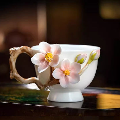 Handcrafted Heritage Porcelain Cup – Roses Blooming from the Surface | Zen Ara Grove
