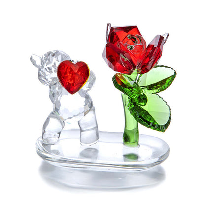 Crystal Glass Bear with Rose – A Heartfelt Gift of Love and Devotion | Zen Ara Grove
