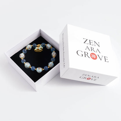 LIMITED TIME OFFER-Handcrafted Blue Agate and Luminous Glass Bead Bracelet –  A Symbol of Joy and Protection | Zen Ara Grove