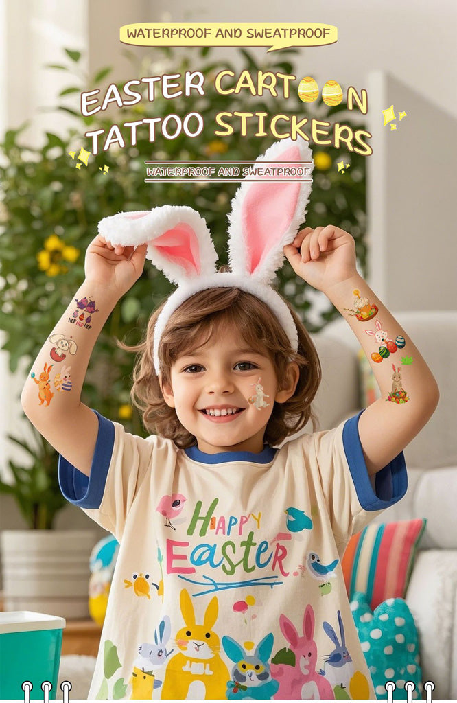 Waterproof Cartoon Rabbit and Egg Tattoo Stickers – Fun & Celebration | Zen Ara Grove