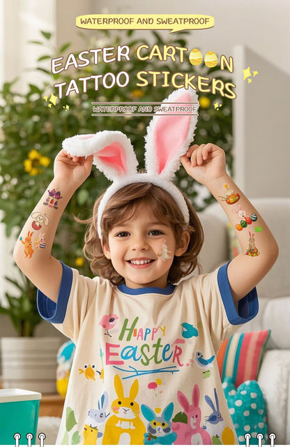 Waterproof Cartoon Rabbit and Egg Tattoo Stickers – Fun & Celebration | Zen Ara Grove