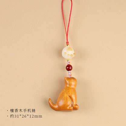 Small Leaf Red Sandalwood Green Sandalwood Sandalwood Sitting Cat Sooth Phone Hanging Decoration | Zen Ara Grove