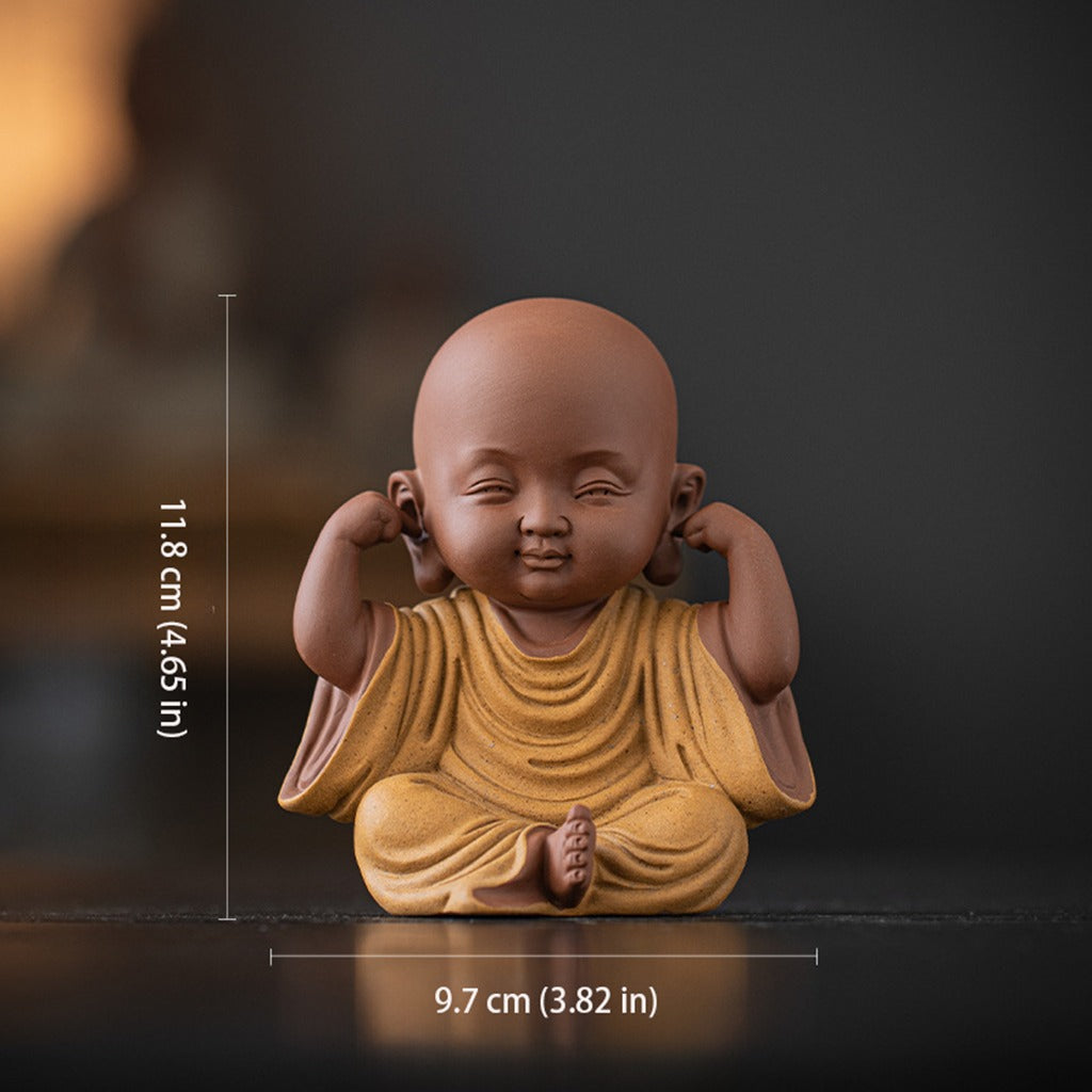 Handcrafted Ceramic "Four-Nos" Monk Statues – Symbol of Inner Calm & Thoughtful Living | Zen Ara Grove