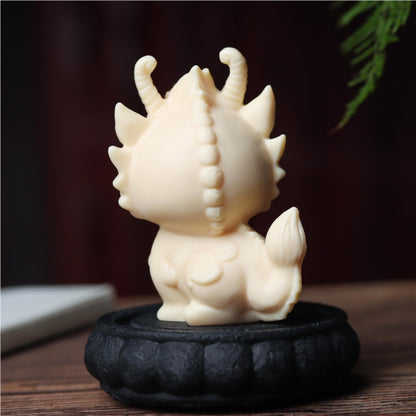 Hand-Carved Tagua Three Auspicious Beasts – Dragon, Qilin & Pixiu Figurine Set | Zen Ara Grove
