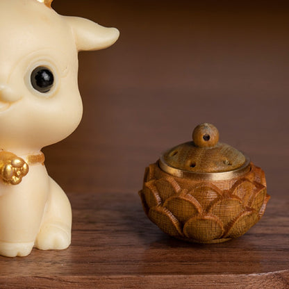 Natural Tagua Nut Deer Figurine with Walnut Lotus Base – Lively and Graceful | Zen Ara Grove