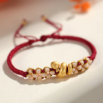 Handmade 999 Sterling Silver Snake Year Red String Bracelet – Heart & Peach Blossom Luck | Zen Ara Grove