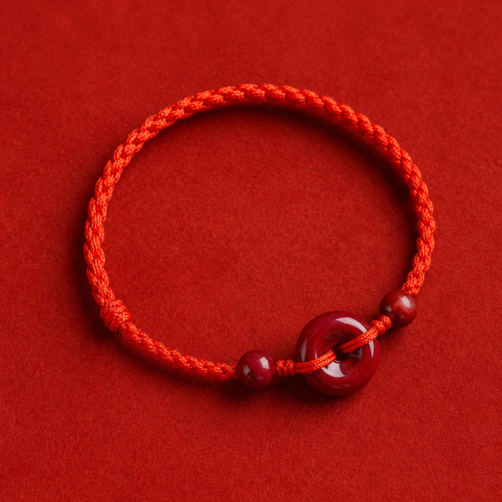 Adjustable Cinnabar Peace Buckle Cord Bracelet — Balance & Good Wishes