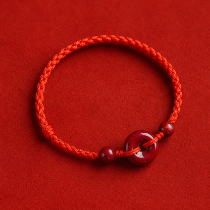 Adjustable Cinnabar Peace Buckle Cord Bracelet — Balance & Good Wishes