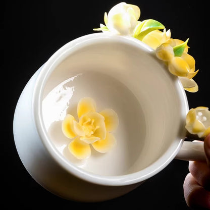Handcrafted Heritage Porcelain Cup – Roses Blooming from the Surface | Zen Ara Grove