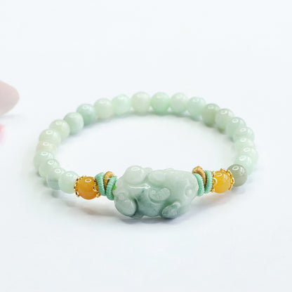 Hand‑Carved Jade Pixiu Beaded Bracelet — Meaning of Prosperous Blessing | Zen Ara Grove