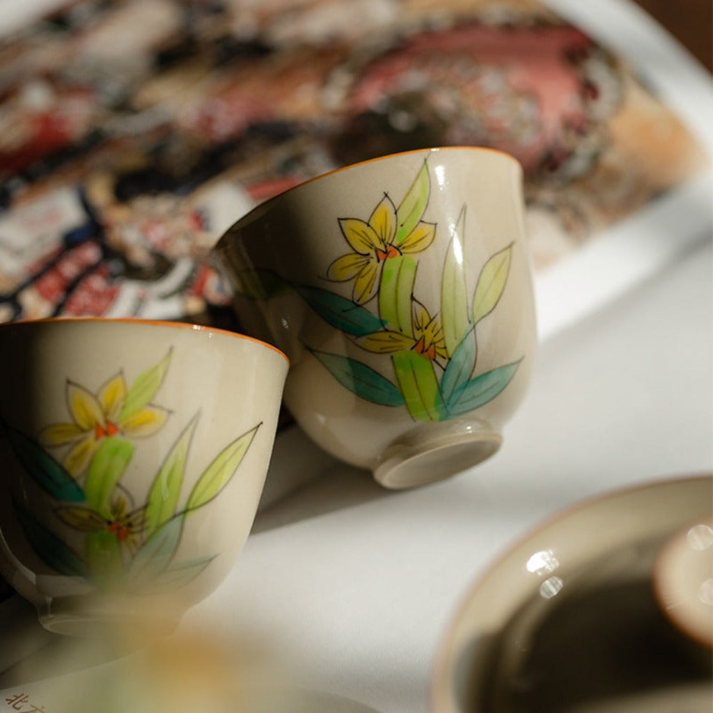Hand-Painted Orchid Ceramic Tea Cup | Zen Ara Grove