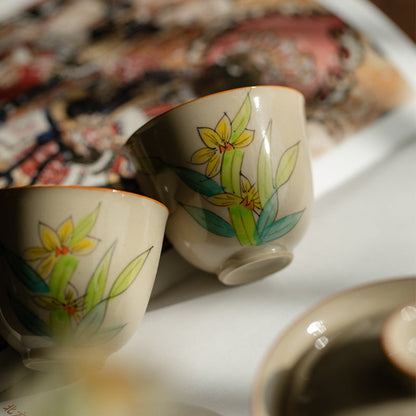Hand-Painted Orchid Ceramic Tea Cup | Zen Ara Grove