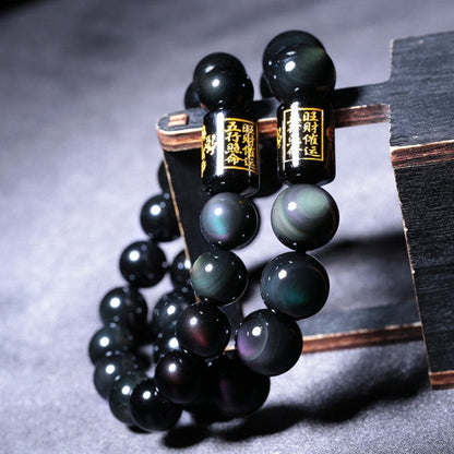 Natural Obsidian Bracelet – Rainbow Eye Design for Strength & Clarity | Zen Ara Grove