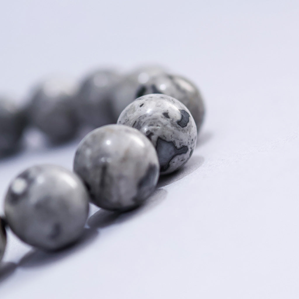 White Turquoise & Map Stone Bracelet with Taoist "Rain Gradual Ear"Beads – Symbol of Protection, Purification & Inner Harmony | Zen Ara Grove