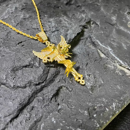 Full Diamond Peace Dove Cross Pendant Necklace – Symbol of Faith and Harmony | Zen Ara Grove