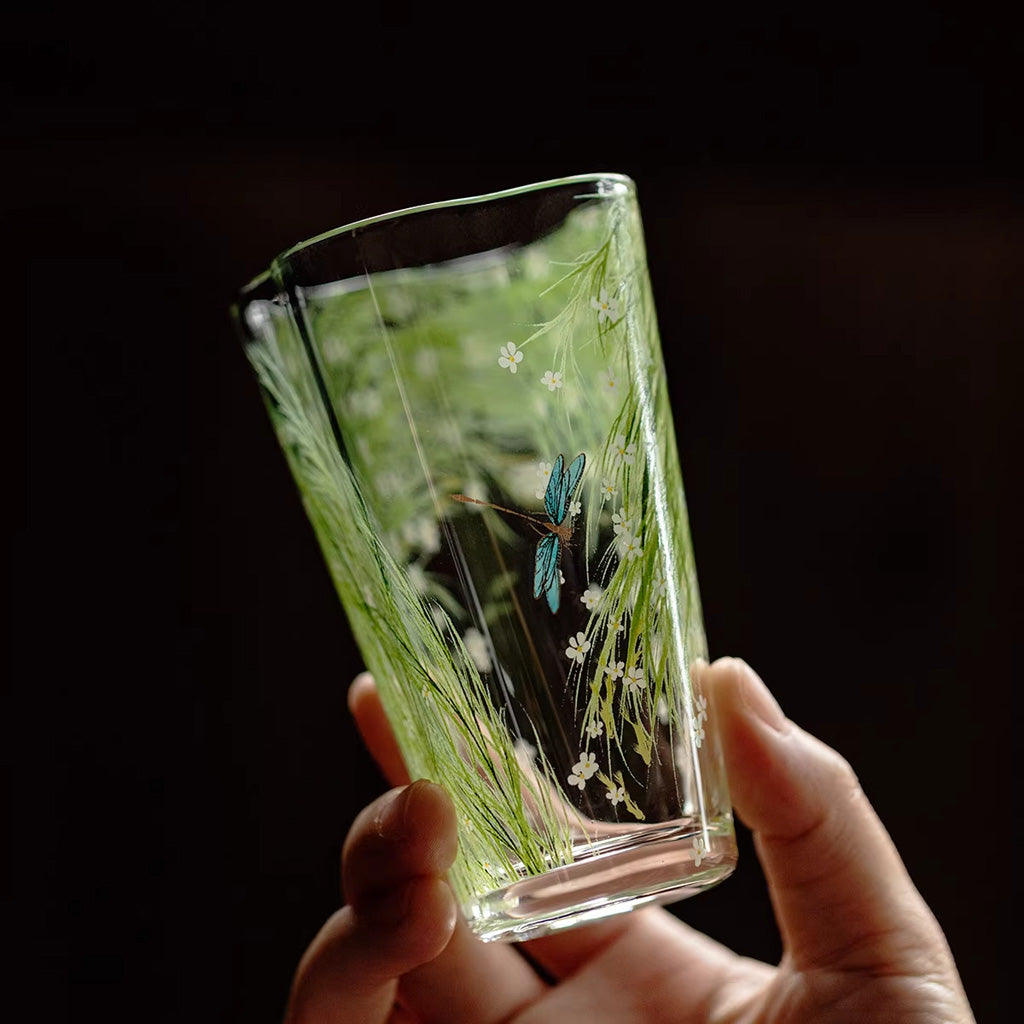 Clear Glass Cup with Begonia Bloom – Floral Freshness in Every Sip | Zen Ara Grove