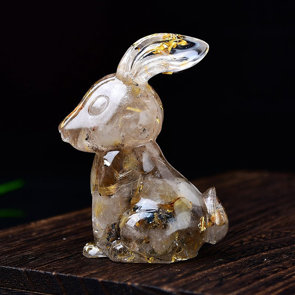 Handmade Epoxy Resin Rabbit Decor – Embedded Natural Healing Crystals | Zen Ara Grove