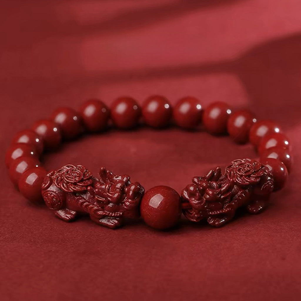 Red Cinnabar Pixiu Beaded Bracelet – Protection & Prosperity | Zen Ara Grove